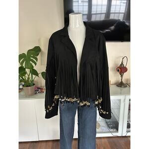 Black Fringe Jacket Western Boho Festival Statement Piece PrettyGarden Size XXL